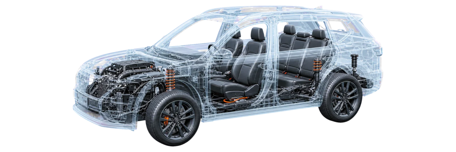 SUV mostrado en una vista de rayos X